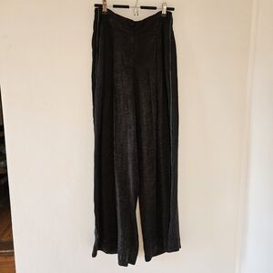 Raquel Allegra Black Silk Brocade & Green Stripe Wide-Leg Pants